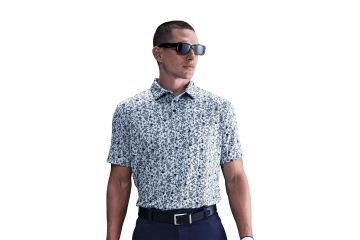 Nike FS25 Hr Polo Dri FIT Tour POA Print Hellblau/Navy M