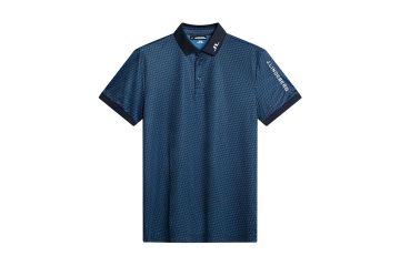 J.Lindeberg FS25 Hr Polo Tour Tech Print Shadow Bridge Navy/Hellblau S