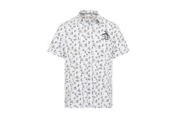Original Penguin FS23 Hr Polo Retro Arcade Print Weiß L
