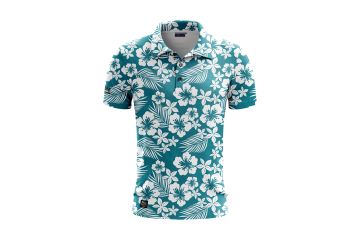 Golf Rowdies FS25 Hr Polo Hibiskus Weiß/Türkis S