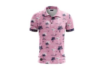 Golf Rowdies Hr Polo Flamingos & Palm trees Rosa/Schwarz/Weiß S