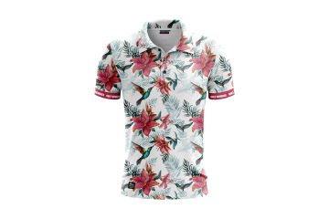 Golf Rowdies Hr Poloshirt Kolibri Flower Weiß/Koralle S