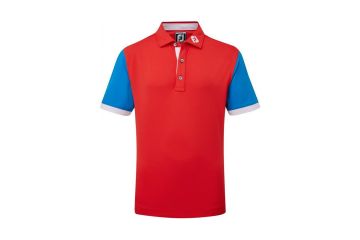 FootJoy Junior Polo Colourblock Rot/Blau/Weiß M