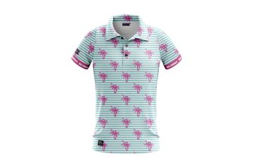 Golf Rowdies Da Polo Pink Palms & Stripes GR-PF-232 Türkis/Pink XS