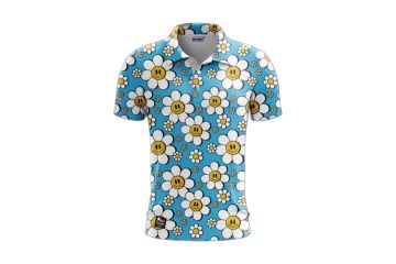 Golf Rowdies FS25 Hr Polo Happy Flower Hellblau/Weiß S