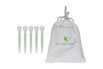 Holztees im Jutebeutel mit planetgolf Logo - 70mm