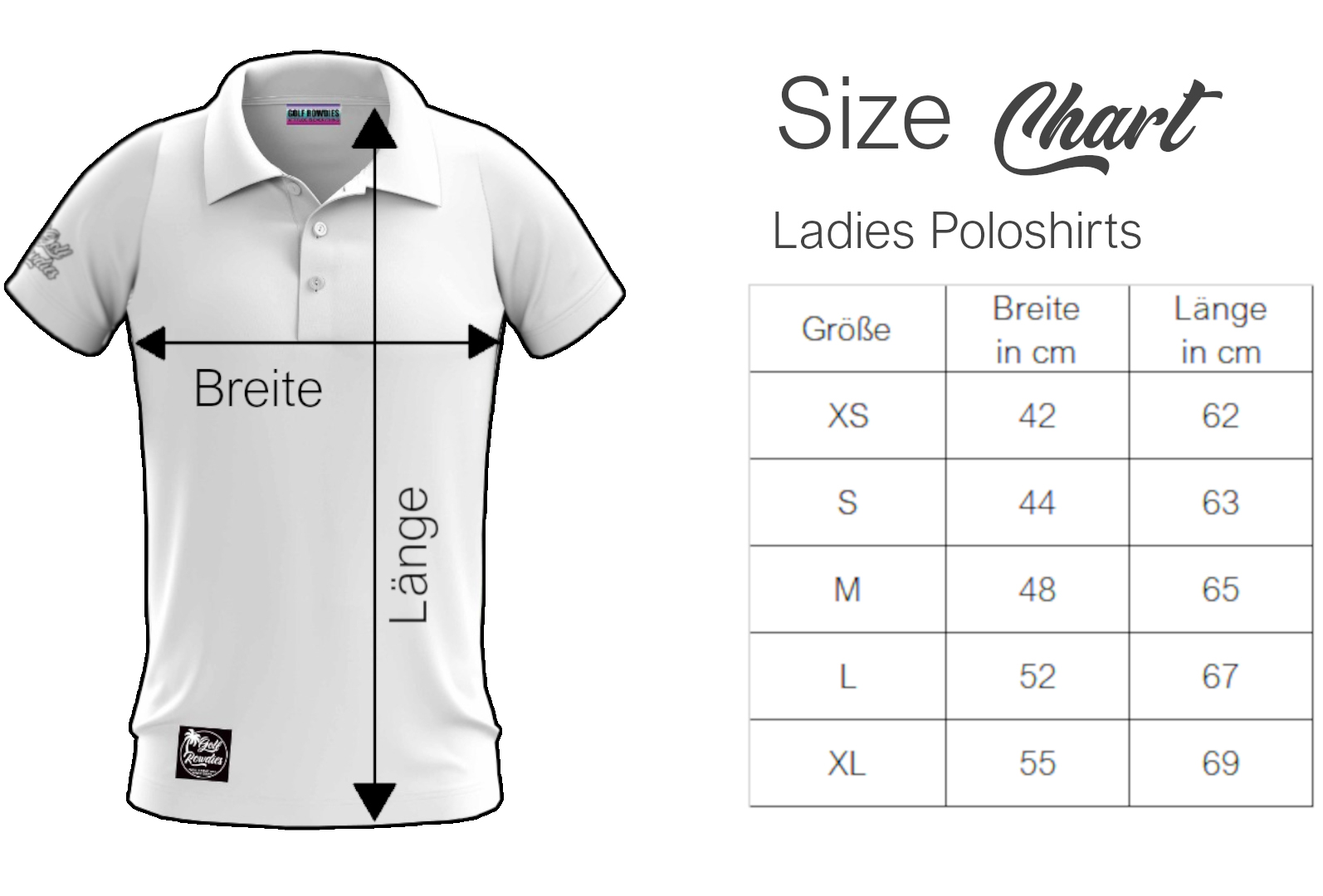 Golf Rowdies Größentabelle für Damen